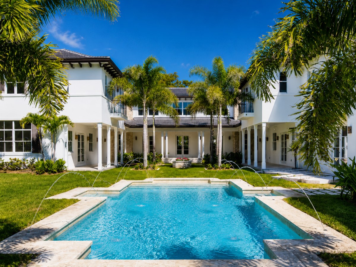 Rear elevation and pool of a custom residence