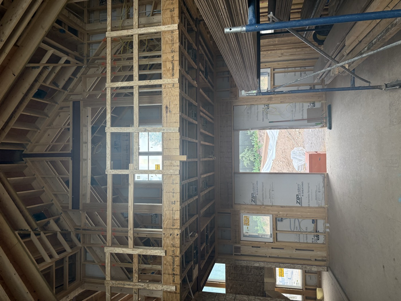 Custom home under construction, framing stage